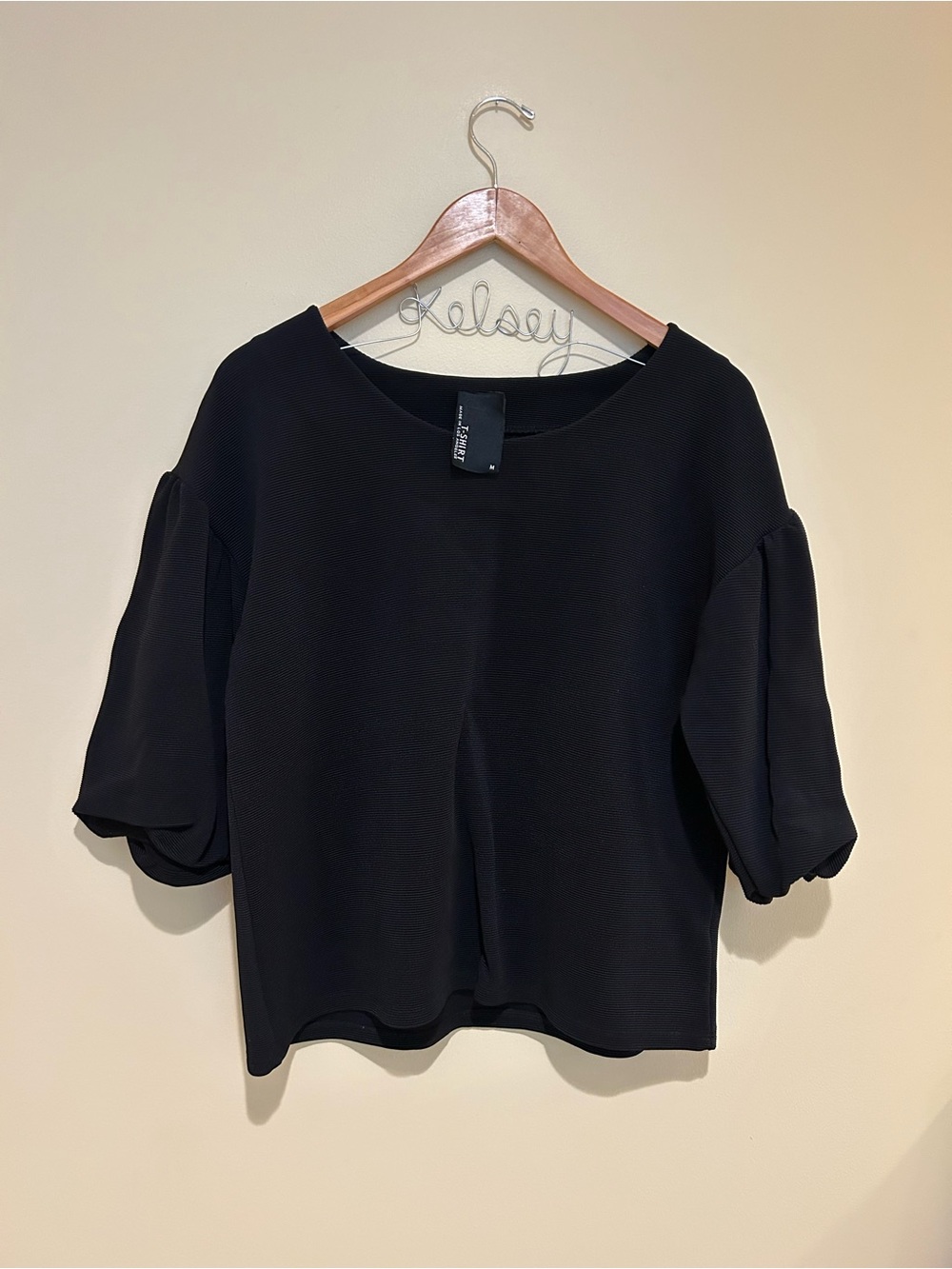 dolan Like New Black Puff Sleeve Nylon Blouse Size Medium